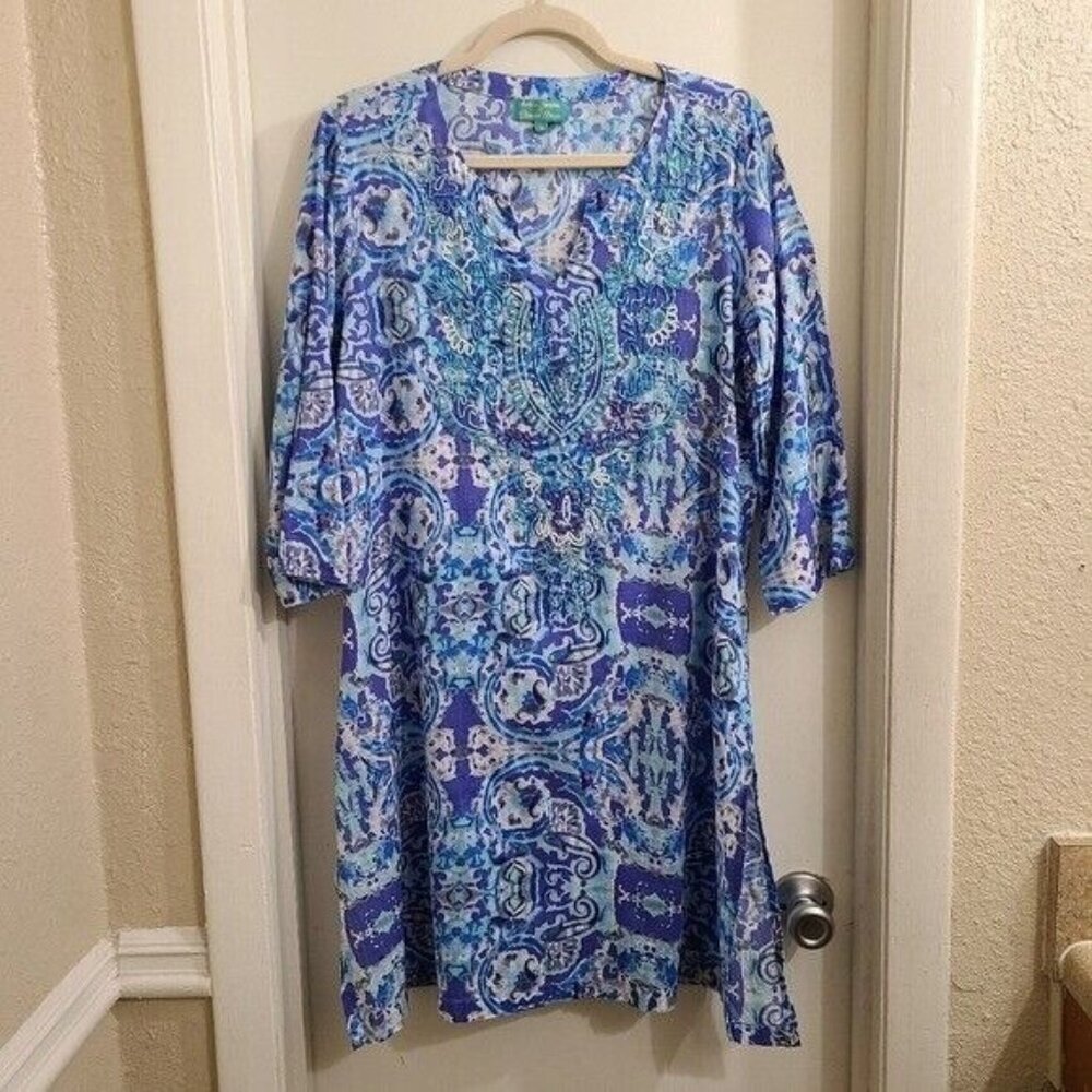 Antica Sartoria Giacomo Cinque Blue Tunic V-Neck Swimsuit Cover Up Top M